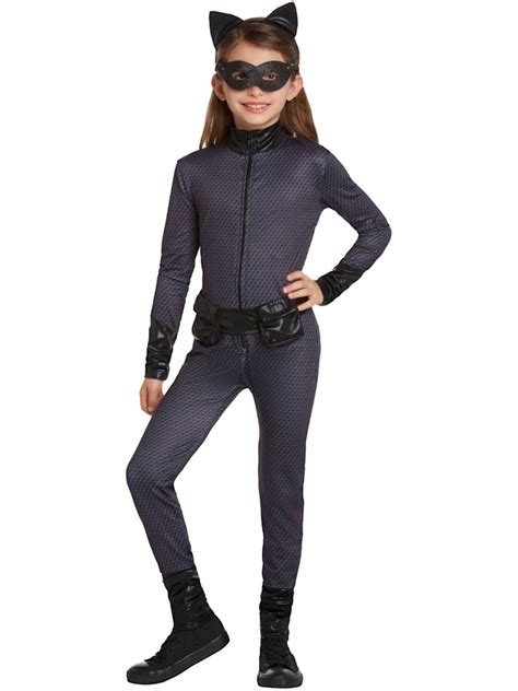 Dc Girls Black Catwoman Jumpsuit Halloween Costume With Glitter Mask L