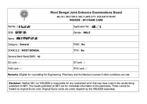 To participate in the exam, the candidates need to fulfil the jee advanced eligibility criteria decided by the exam convener authorities. WBJEE Rank Card Details (With reference to 2013)