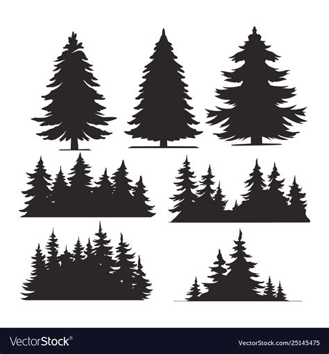 Vintage Trees And Forest Silhouettes Set Vector Image