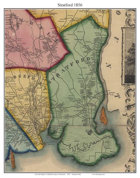 Stratford Connecticut 1856 Fairfield Co Old Map Custom