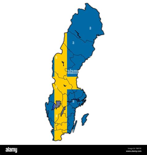 swedish counties on map of administrative divisions of sweden with clipping path and national