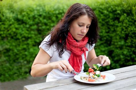 Woman Busy Eating By Herself Stock Image Image Of Green Park
