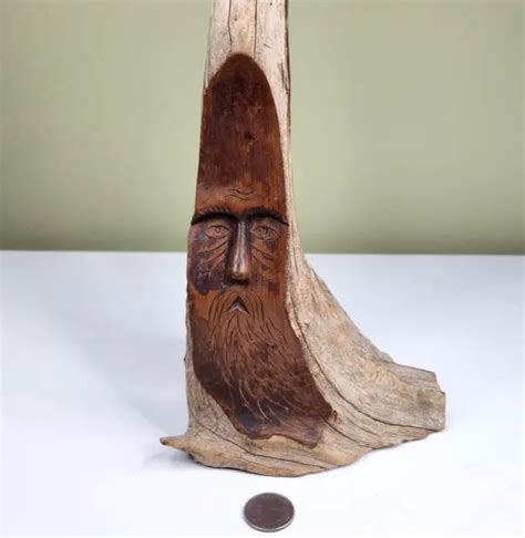 Vintage Wood Spirit Hand Carved Sculpture Folk Art Wooden Carving