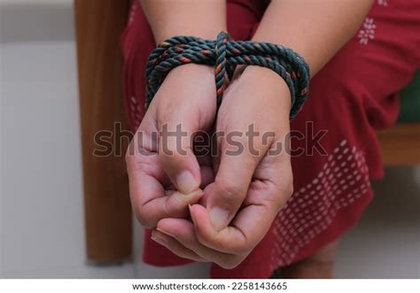 Womans Hands Tied Dark Rope Stock Photo Shutterstock