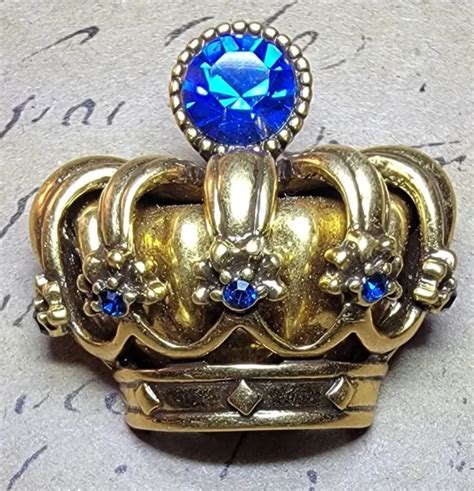 Very Rare Vintage Signed Trifari Coronation Crown Brooch W All Blue