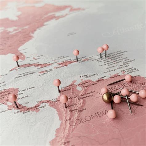 Beautifully Designed 24 X 36 Pink Push Pin World Travel Map Poster