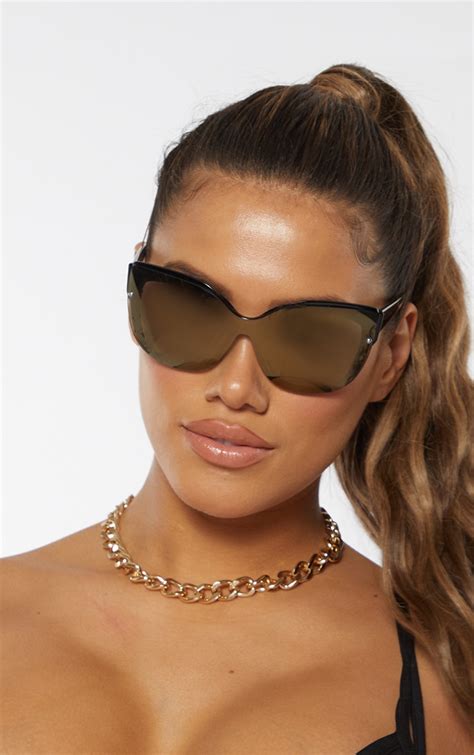 brown reflective lens round cat eye sunglasses prettylittlething usa
