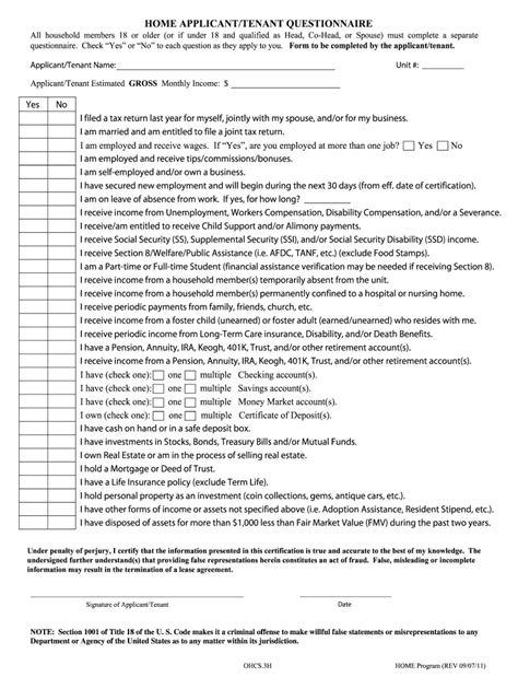 Ohcs Applicant Tenant Questionnaire Fill Out And Sign Online Dochub
