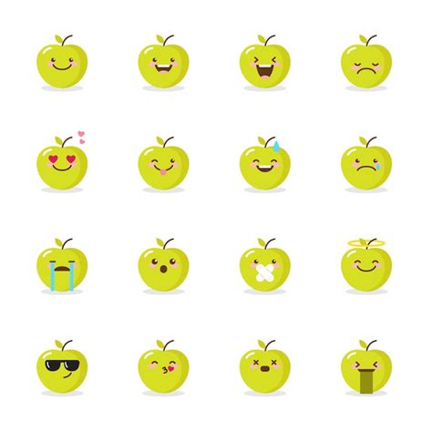 Premium Vector Green Apple Emoji Icon Set