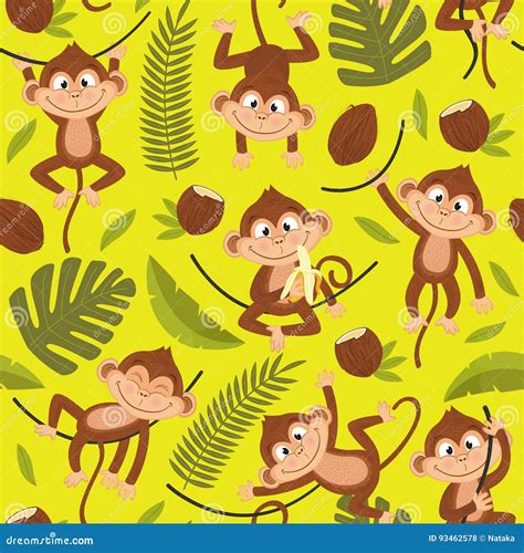 Teste Padr O Sem Emenda Com O Macaco No Fundo Amarelo Ilustra O Do