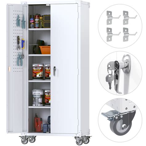 Gangmei 72 In Metal Storage Cabinet With Wheels And Pegboard Steel
