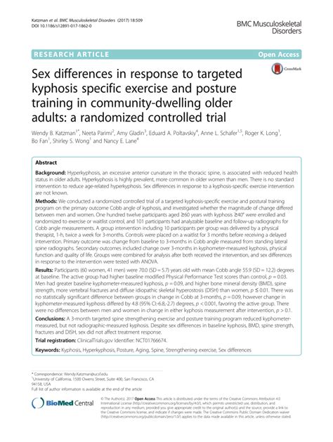Pdf Sex Differences In Response To Targeted Kyphosis Specific Exercise And Posture Training In