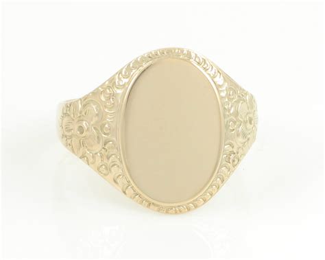 Antique 10k Gold Floral Signet Ring Vintage 10k Rosy Yellow Gold Blank