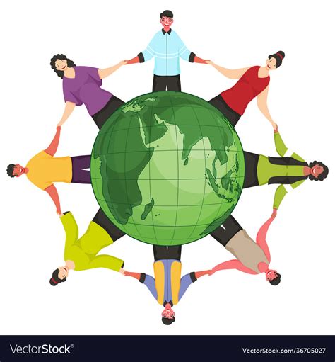 People Holding Hands Around World On White Vector Image