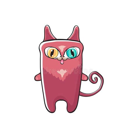 Pink Cute Kitty Character Isolated On White Background Cartoon Happy