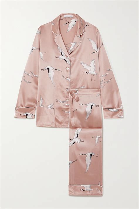 Olivia Von Halle Lila Printed Silk Satin Pajama Set Pink Shopstyle
