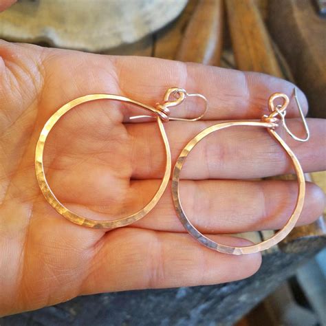 Big Copper Hoop Earrings Basic Bold Hammered Hoops Simple Etsy