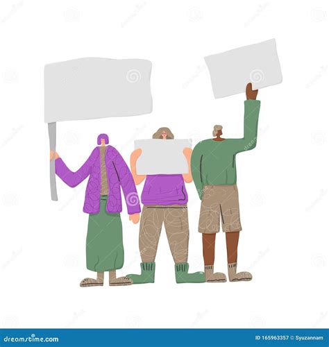 Vector Protest People Holding Blanks Of Placard Stock Vector