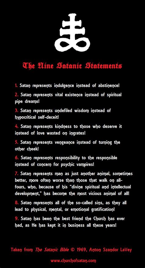The Nine Satanic Statements Satanic Rules Satan Laveyan Satanism