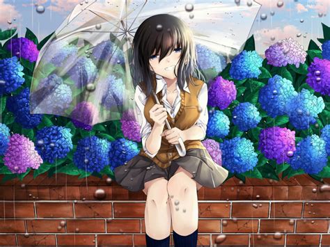 Desktop Wallpaper Outdoor Beautiful Anime Girl Rain