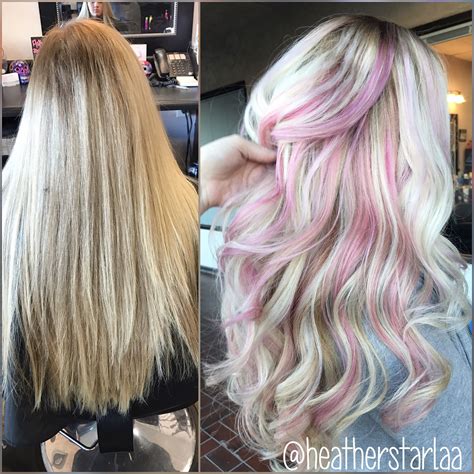 We create blonde on all hair types 💁🏼‍♀️ female focused 💘 one on ещё публикации от los_pastel. Platinum hair. Pastel pink peekaboos. Pastel pink hair ...