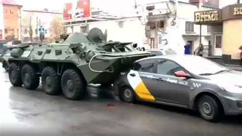 Two Armored Vehicles Crash In Russian City Sparking Traffic Mayhem