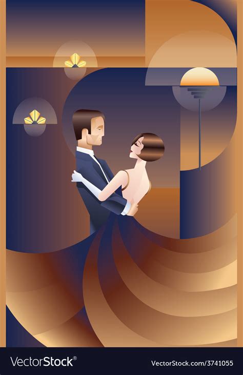 Dancing Couple Art Deco Geometric Style Poster Vector Image