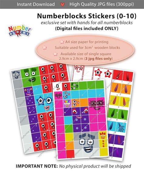 Numberblocks Faces 0 10 And Hands 29cm A4 Stickers Printing Etsy
