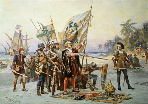 Christopher Columbus Landing At San Salvadore 19th Century Painting