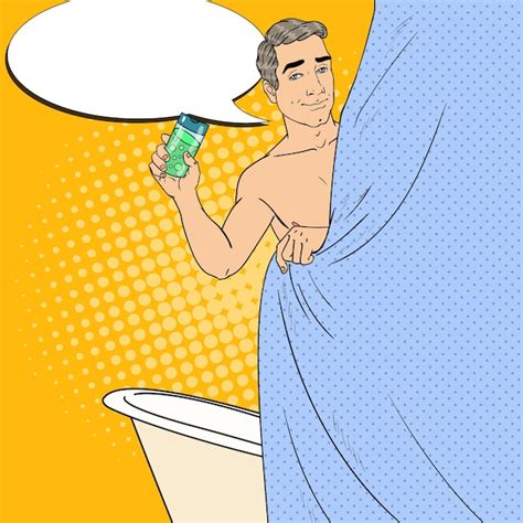 Premium Vector Man In Bathroom Holding Shower Gel