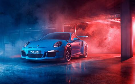 Free Download Wallpaper Of Blue Car Smoke Porsche Gt3 Sport Car