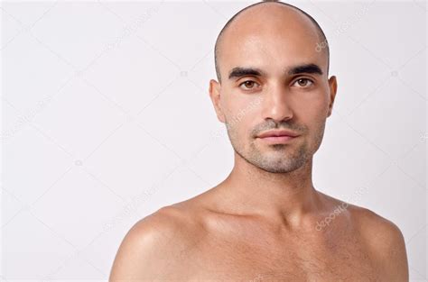 Portrait Of A Bald Man Bald Caucasian Handsome Man With Topless