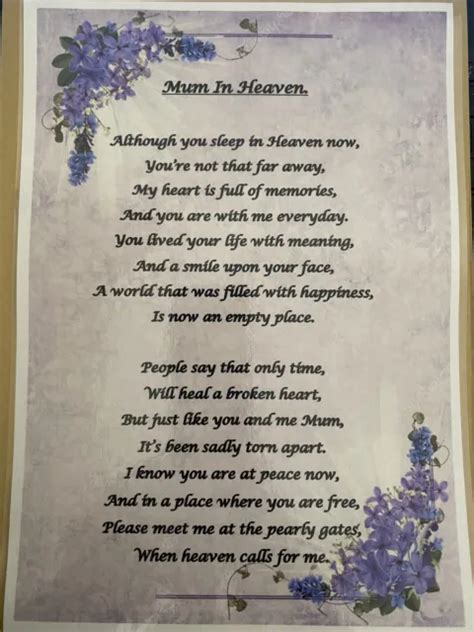 Mum In Heaven Mothers Day Poem Print Keepsake T Memorial Decoration 233 Picclick