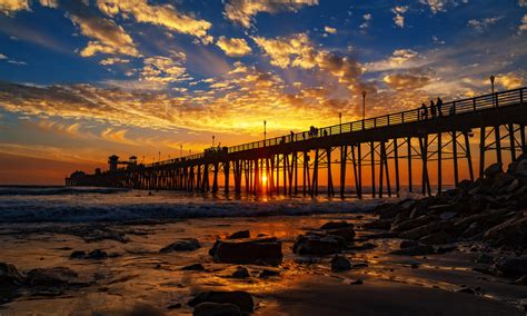 Red Sunset At The Oceanside Pier San Diego California