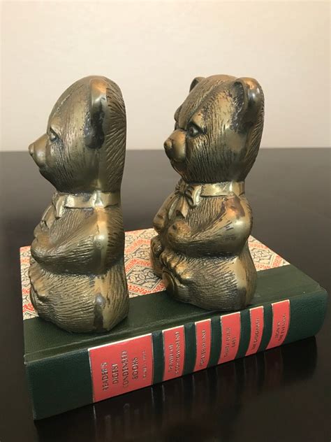 Vintage Brass Teddy Bear Bookends Made In Koreabrass Teddy Etsy