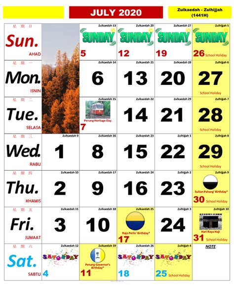 Dalam artikel ini, kami kongsikan kalender 2020 serta senarai cuti umum sepanjang tahun 2020. Kalendar 2020 Cuti Umum Dan Cuti Sekolah Malaysia ...