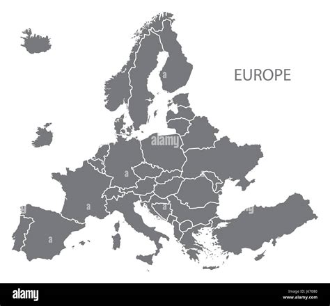 New Europe Map After Exit Of Britain With All Countries In Grey Stock