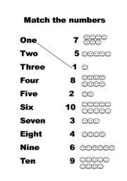 Deciding whether to write numbers as numerals or as number words is a matter of style. Match numbers one to ten - ESL worksheet by mysouldances