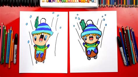 Do you want to learn how to draw an orange? How To Draw A Kid Sledding - Art For Kids Hub