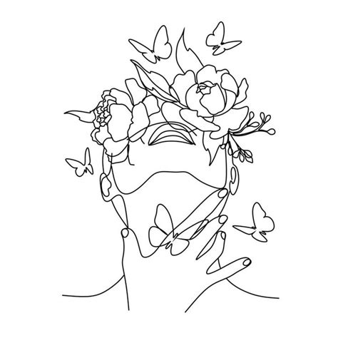 woman face with butterfly line art female hands with butterflies abstract face with butterfly