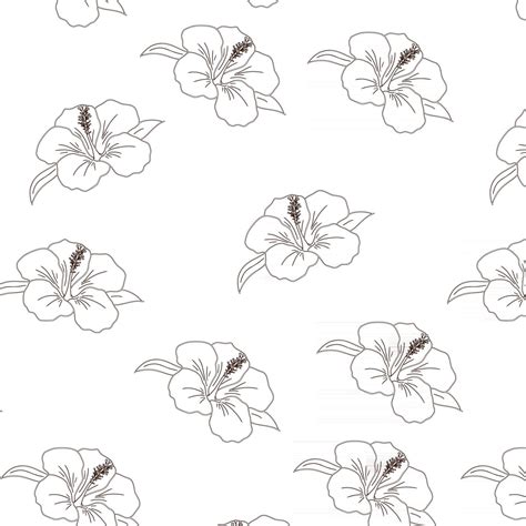 Line Art Tropical Hibiscus Flowers Seamless Pattern 2896124 Vector Art