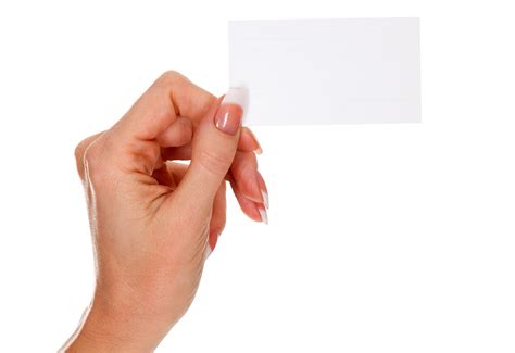 Female Hand Holding A Blank Business Card Isolated 22129884 Png