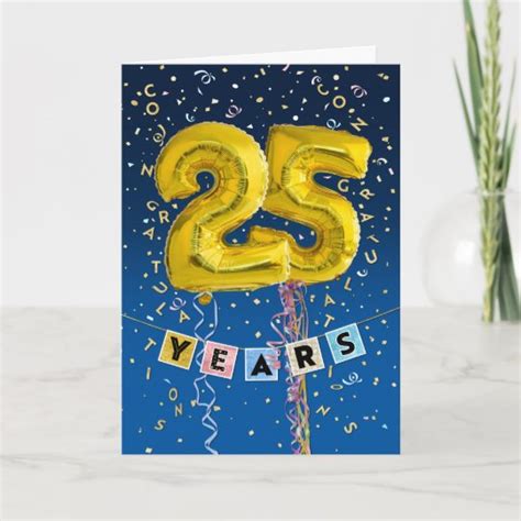 Employee Anniversary 25 Years Gold Balloons Card Uk