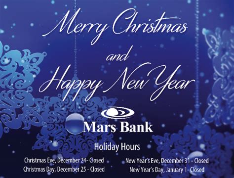 Depending on which bank's credit card you hold, there are deals to be had. Holiday Hours 2017 | Mars Bank