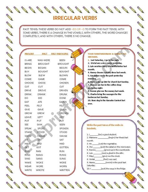 Irregular Verbs Worksheet Printable