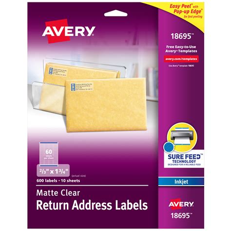Avery Matte Clear Return Address Labels Sure Feed Technology Inkjet