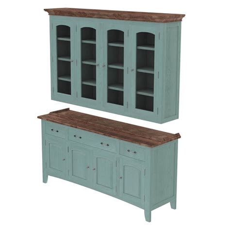 meriden mahogany wood two tone blue dining room buffet with hutch