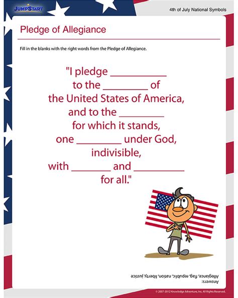 Easy explanation of the pledge of allegiance for kids. Pledge of Allegiance View - Free Independence Day Worksheet for 1st Grade - JumpStart