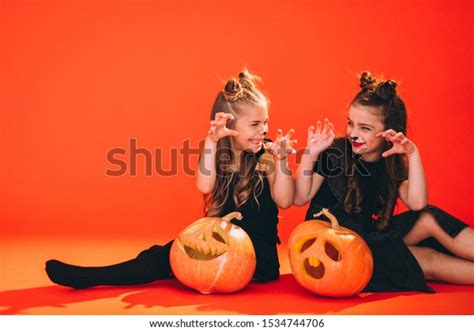 Group Girls Dressed Halloween Costumes Studio Stock Photo Edit Now
