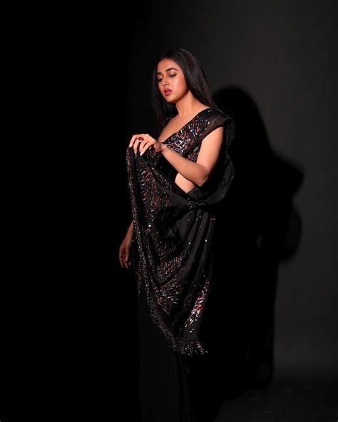 naagin fame tejasswi prakash look super hot in black saree tv actress hotness overloaded